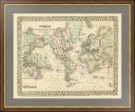 Карта мира. Америка в центре в проекции Меркатора. 1871г.