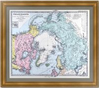 Северный полюс. Полярная карта. 1875г. Штилер. Антикварный подарок