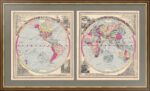 Мир (планисфера) - старинная карта двух полушарий. 1885г.