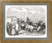 Александр II в коляске. 1856г.  Бланшар. Старинная гравюра - антикварный подарок