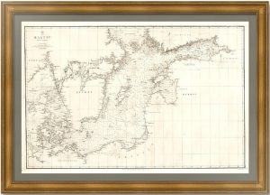 Балтийское море 1854г. Старинная морская карта (68x101!). Сарычев/Уолкер