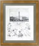 Александровская колонна в Петербурге и цветочные часы. 1844г. Старинная гравюра