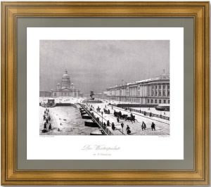 Петербург. Исаакиевский мост зимой. (2) 1845г. Старинная гравюра - антикварный подарок