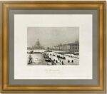 Петербург. Исаакиевский мост зимой. 1845г. Старинная гравюра - антикварный подарок
