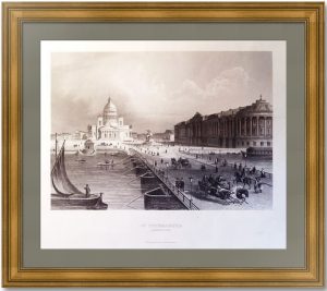 Петербург. Исаакиевский мост летом. 1845г. Старинная гравюра - антикварный подарок