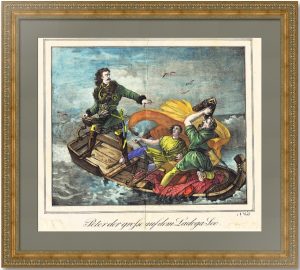 Петр I (Великий) в бурю на Ладожском озере. 1840г. Старинная литография