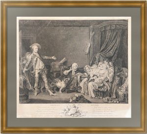 Счастливая семья. 1770г. Грёз. Старинная гравюра - антикварный подарок