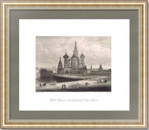 Cобор Василия Блаженного в Москве 1845г. Старинная гравюра, антикварный подарок