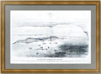 Кронштадт и Петербург с высоты птичьего полёта. 1854г. Старинная гравюра