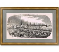 Военно-морской парад в Кронштадте. 1856г. Старинная гравюра - антикварный подарок