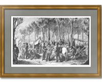 Лагерь казаков на Елисейских полях в Париже. Опиц. 1881г. Старинная гравюра.