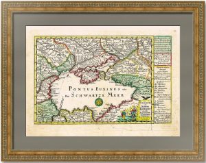 Чёрное море. 1749г. Старинная гравированная карта - подарок в кабинет