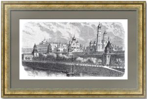 Вид на Кремль в Москве. 1871г. Старинная гравюра.