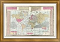 Карта Мира. 1883г. Эффектный антикварный подарок в кабинет. Лист 35х57.