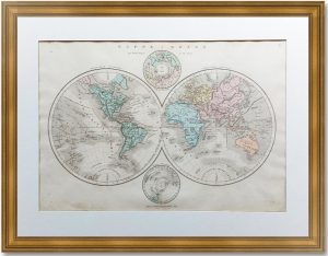 Карта Мира. Глобулярная проекция. 1844г. Старинная карта