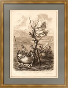 Снятие флага с потопленного турецкого корабля. 1877г. Каразин. Старинная гравюра