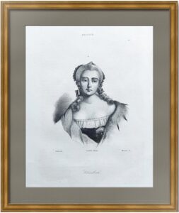 Елизавета Петровна Романова. 1838г. ван Лоо/Верне. Старинная гравюра.
