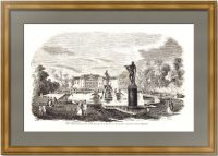 Петергоф, фонтан Нептун. 1846г. Старинная оригинальная гравюра