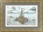 Корабль галера (галея) и морские чудища. 1629г. Старинная редкая гравюра