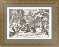 Охота на медведя в России. 1872г. Беер. Старинная гравюра