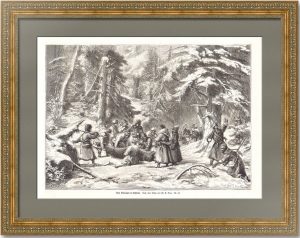 Охота на медведя в России. 1872г. Беер. Старинная гравюра
