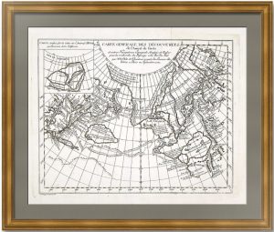Берингов пролив, Азия и Америка 1752г. Делиль. Антикварная карта