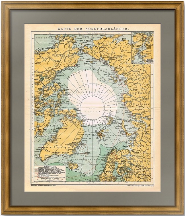 Северные полярные земли. 1894г. Старинная карта Арктики - купить вантикварном интернет-магазине