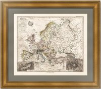 Европа, а также Монблан и Казбек. 1860г. Старинная карта