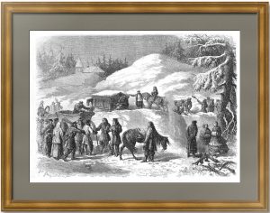 Петербург - Москва, снежный коллапс в пути. 1864г. Старинная гравюра