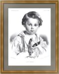 Мальчик с птичкой. 1859г. Жозефина Дюколле. Старинная оригинальная литография