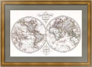 Карта Мира. Полушария. 1846г. Русская Аляска.