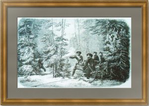 Александр II, oхота на медведя. 1858г. Тейхель. Старинная гравюра