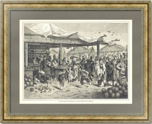 Сенной рынок в Санкт-Петербурге. Бальдингер. 1882г. Антикварная гравюра