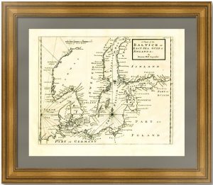 Балтийское море и Финский залив. 1720г. Молль. Морская антикварная карта.
