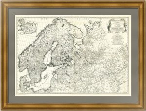 Россия и Скандинавия. 72x104! Старинная оригинальная карта. 1758г. ВИП-подарок в кабинет