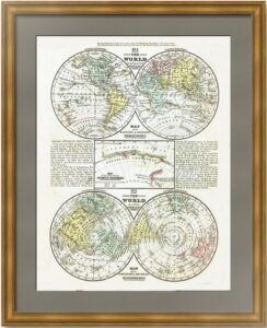 Мир в экваториальной и полярной проекциях. Карта Мира. 1852г.