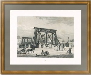 Египетский мост через Фонтанку в Петербурге 1830г. Антикварная гравюра