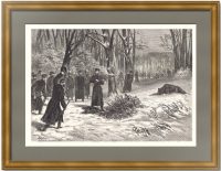 Охота на медведя -  Александр II и кайзер Франц-Иосиф. 1874г. Старинная гравюра