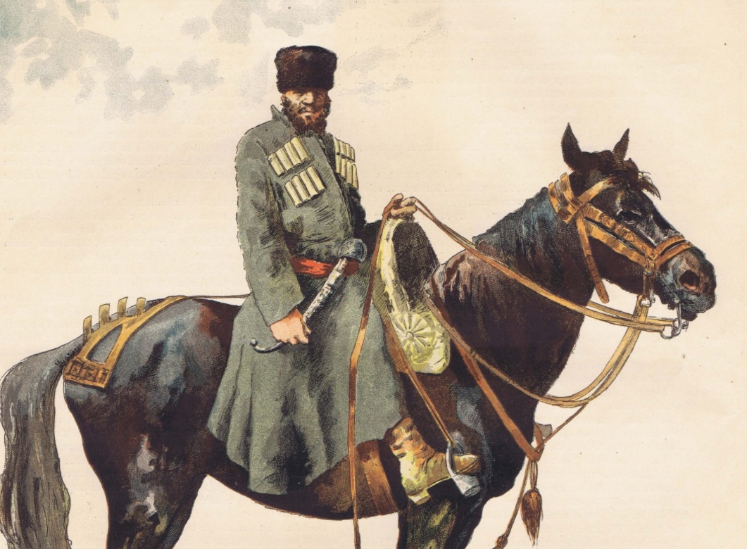 Черкес на коне. 1886г. Антикварная литография Черкес на коне. 1886г. Антикварная литография