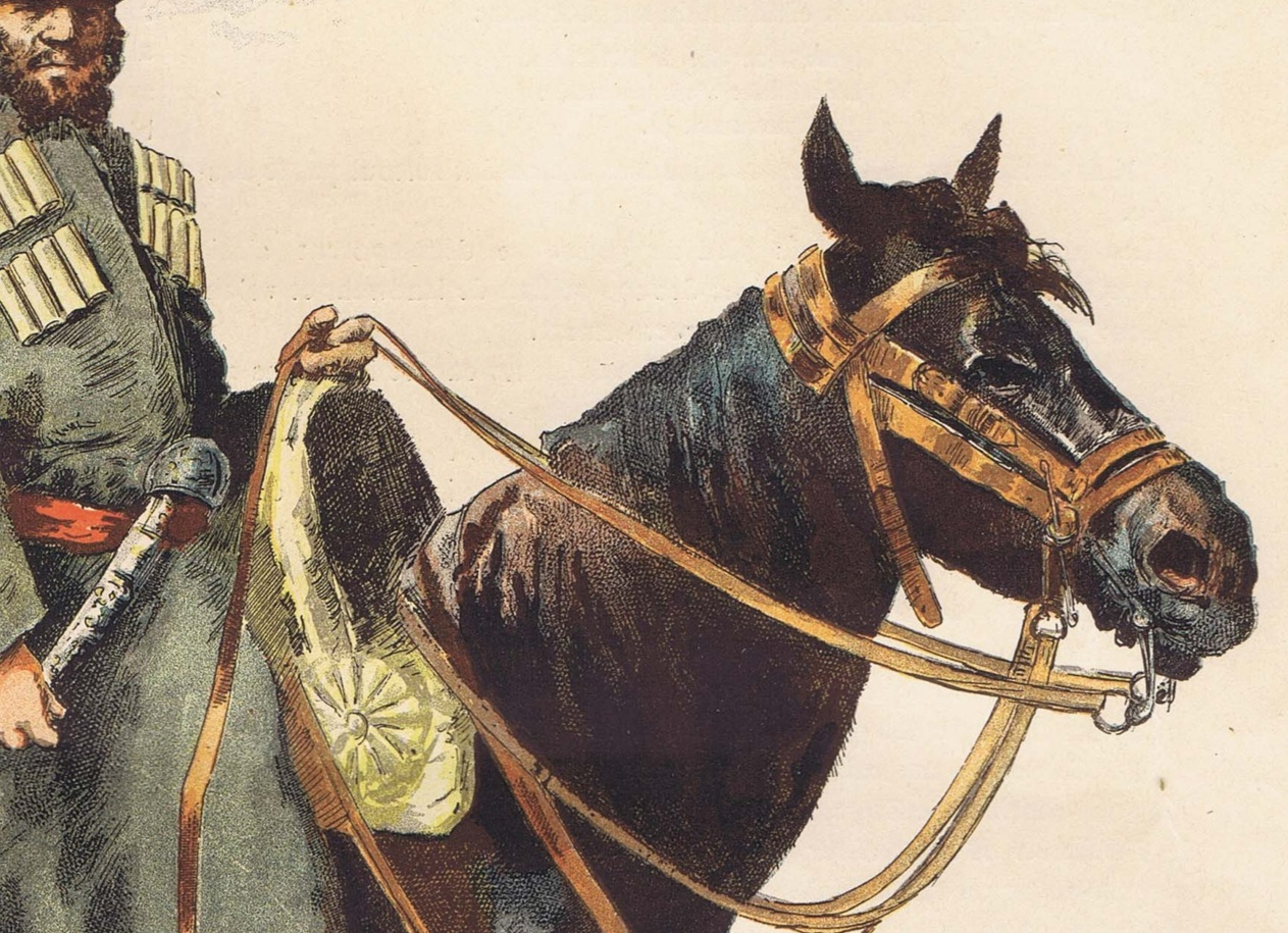 Черкес на коне. 1886г. Антикварная литография Черкес на коне. 1886г. Антикварная литография