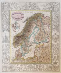 Скандинавия и российская Прибалтика. 1861г. Старинная оригинальная карта.