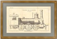 Локомотив. 1879г. Старинная оригинальная литография, подарок железнодорожнику