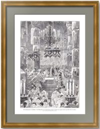 Николай II, коронация в Успенском соборе Москвы. 1896г. Лиммер. Антикварная гравюра