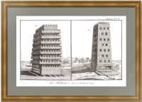 Искусство войны - оружие и боевые машины. Осадные башни.  S. Pl. 6. 1779г. Старинная гравюра