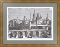 Кремль и Москворецкий мост. 1836г.  Старинная оригинальная гравюра