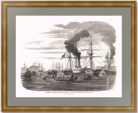 Кронштадт - поиск подводных мин. 1854г. Антикварная гравюра