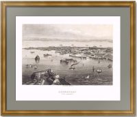 Кронштадт. Вид с высоты птичьего полёта. Антикварная гравюра. 1860г.