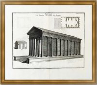 Античная архитектура. Храм Мезон Карре в в Ниме. Реконструкция. 1722г. Старинная гравюра. Редкость!