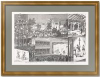 Сад Ливадия в Новой Деревне Петербурга. Бальдингер. 1882г. Антикварная гравюра