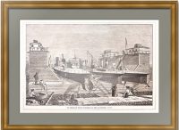 Плавучий док для торпедных катеров (миноносок) в Кронштадте. 1886г. Старинная гравюра Плавучий док для торпедных катеров (миноносок) в Кронштадте. 1886г. Старинная гравюра